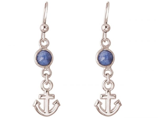 GEMSHINE Maritim Nautics Ohrringe mit Anker Ohrhänger in 925 Silber, hochwertig vergoldet oder rose im Navy Stil mit blauen Saphiren - Made in Madrid, Spanien, Metall Farbe:Silber