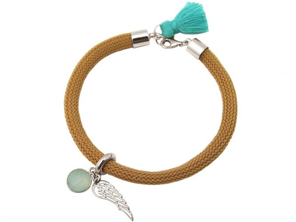 Gemshine - Damen - Armband - 925 Silber - Edelstein - Aqua Chalcedon - Engel Flügel - Grün - Braun