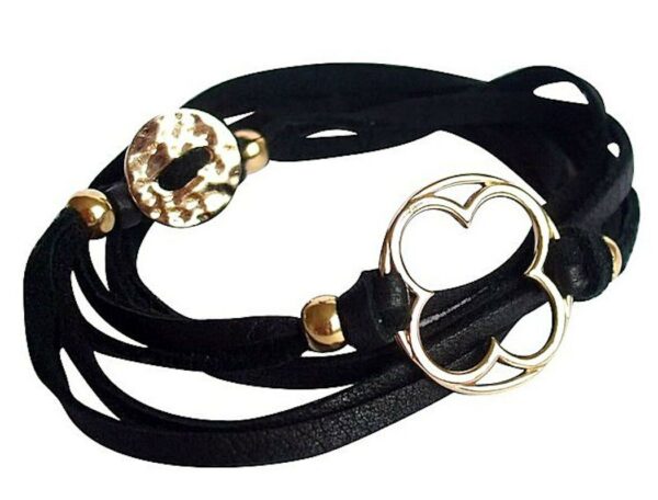 Gemshine - Damen - Armband - Wickelarmband - KNOTS Clover - Vergoldet - Schwarz - Größenverstellbar – Bild 3