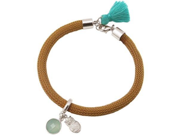 Gemshine - Damen - Armband - 925 Silber - Edelstein - Aqua Chalcedon - Eule - Grün - Braun