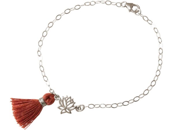 Gemshine - Damen - Armband - 925 Silber - Lotus Blume - Quaste - Rotbraun - YOGA