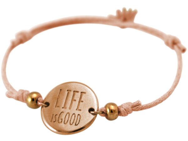 Gemshine - Damen - Armband - Gravur - LIFE IS GOOD - Rose Vergoldet - Hellkoralle - Rose