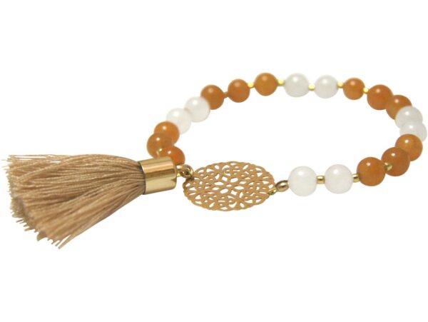 Gemshine - Mala Armband - Vergoldet - Edelstein - Lachs - Beige – Bild 3