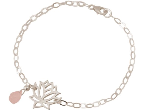 GEMSHINE Damenarmband aus 925 Silber mit YOGA Lotusblume und Rosenquarz. Edelstein hervorragender Qualität und Farbe. Made in Madrid / Spanien. Im eleganten Schmucketui mit Geschenkverpackung.