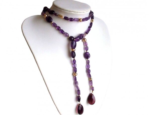 Gemshine - Damen - Halskette  - Lariat - Vergoldet - Amethyst - Violett - 120 cm – Bild 4