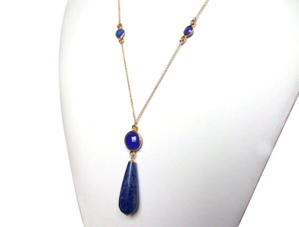 Gemshine - Damen - Halskette - Vergoldet - Onyx - Lapis Lazuli - Blau - PARTY DROPS - 45 cm – Bild 4