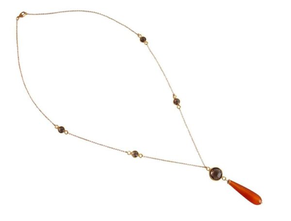 Gemshine - Damen - Halskette - Vergoldet - Karneol - Rauchquarz - Orange - Braun - PARTY DROPS - 45 cm