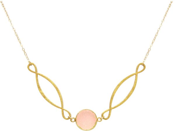 Gemshine - Damen - Halskette - Anhänger - INFINITY - 925 Silber - Vergoldet –- DRUZY - Rose Quarz - 55 cm