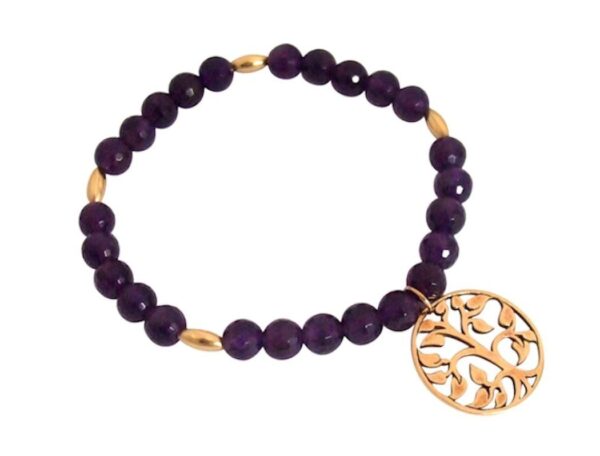 Gemshine - Damen - Armband - Amethyst - Vergoldet - Lebensbaum - Violett - Lila