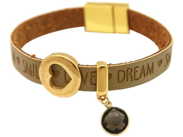 Gemshine - Damen - Armband - Herz - Liebe - WISHES - Rauchquarz - Braun Sand - Magnetverschluss