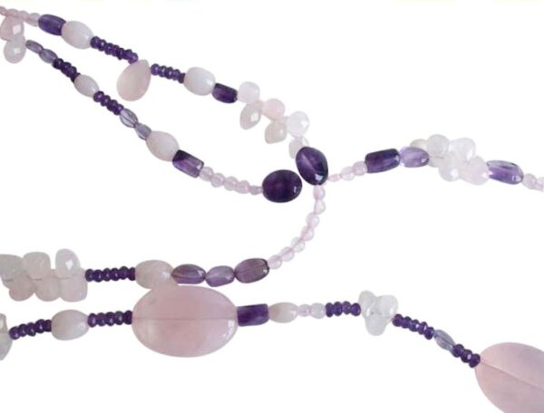 Gemshine - Damen - Halskette - Lariat - Rosenquarz - Amethyst - Perlen - Rosa - Lila - Violett - Weiß - 130 cm – Bild 3