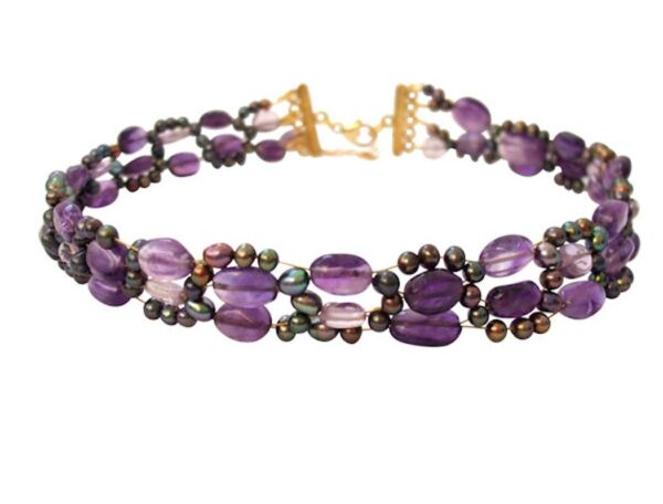 Gemshine - Damen - Halskette - Collier - Amethyst - Perlen - Vergoldet - Violett - Lila